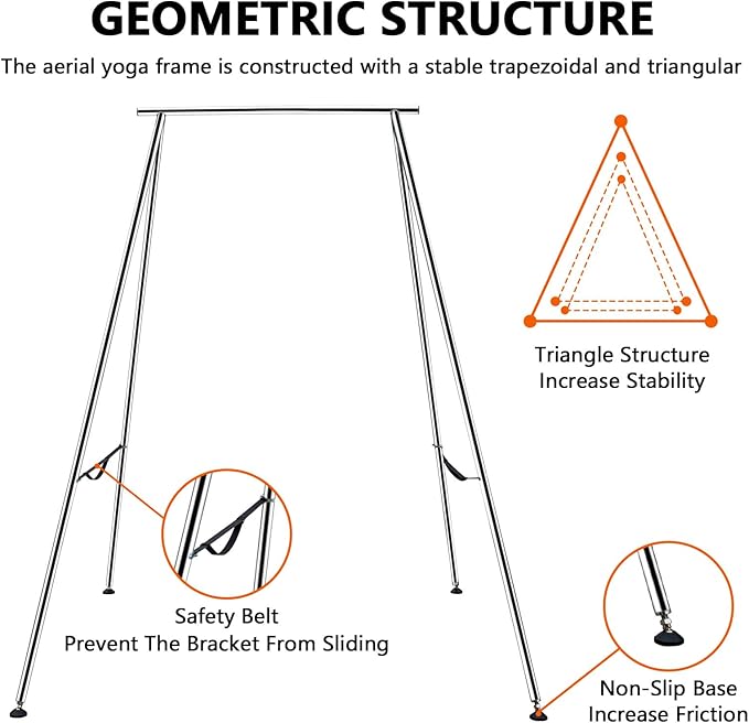 TECSPEC 9.6 FT/115.3 Inch Adjustable Height Aerial Yoga Frame & Hammock, Professional Swing Stand with 18 FT/33FT Aerial Silk, 550lbs Max Capacity-StrideForce Fitness