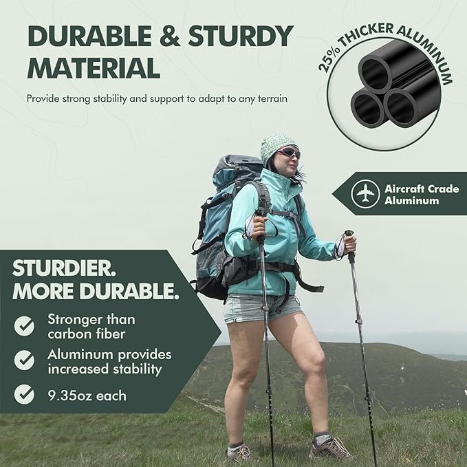 KINGGEAR Nordic Walking Stick, TP1 Hiking Poles Retractable Lightweight 7075 Aluminum, Trekking Poles with Flip Lock, Natural Cork and EVA Grip, 2pc Hiking Gear-StrideForce Fitness