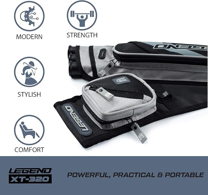 LEGEND XT320 Archery Quivers - Nylon Hip Quivers with 3 Arrow Tube Cases for Target Shooting - Adjustable Waist Belt, T-Slot, Storage Compartments for Accessories, Gear, Tools, Release Tab, Score Card-StrideForce Fitness