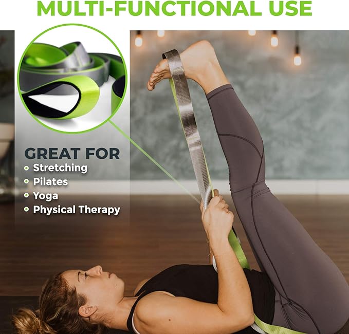 Gradient Fitness Stretching Strap for Physical Therapy, 12 Multi-Loop Stretch Strap 1.5" W x 8' L, Neoprene Handles, Physical Therapy Equipment, Yoga Straps for Stretching, Leg Stretcher.-StrideForce Fitness