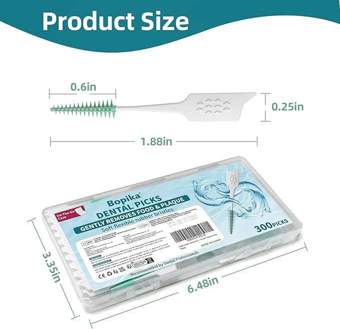 Bopika Soft Interdental Brushes - 300PCS Gentle Dental Picks for Braces, Bridges & Wide Gaps, Dentist-Recommended with Travel-Friendly Case