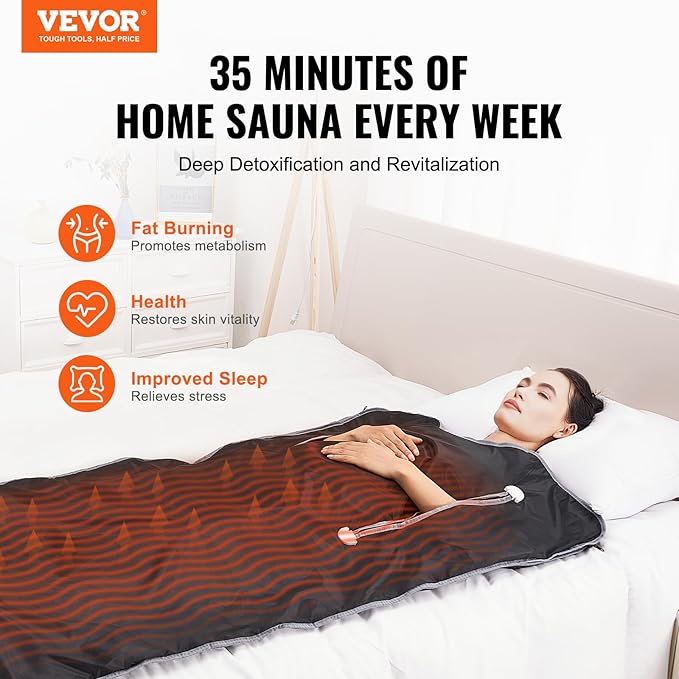 VEVOR Sauna Blanket, Portable Far Infrared Sauna for Home, Oxford Sauna Bag w/Arm Holes & Carbon Fiber Heating, 1-6 Level Adjustable Temp 95-176℉, 5-60 Minutes Timer, 71 x 31 in-StrideForce Fitness