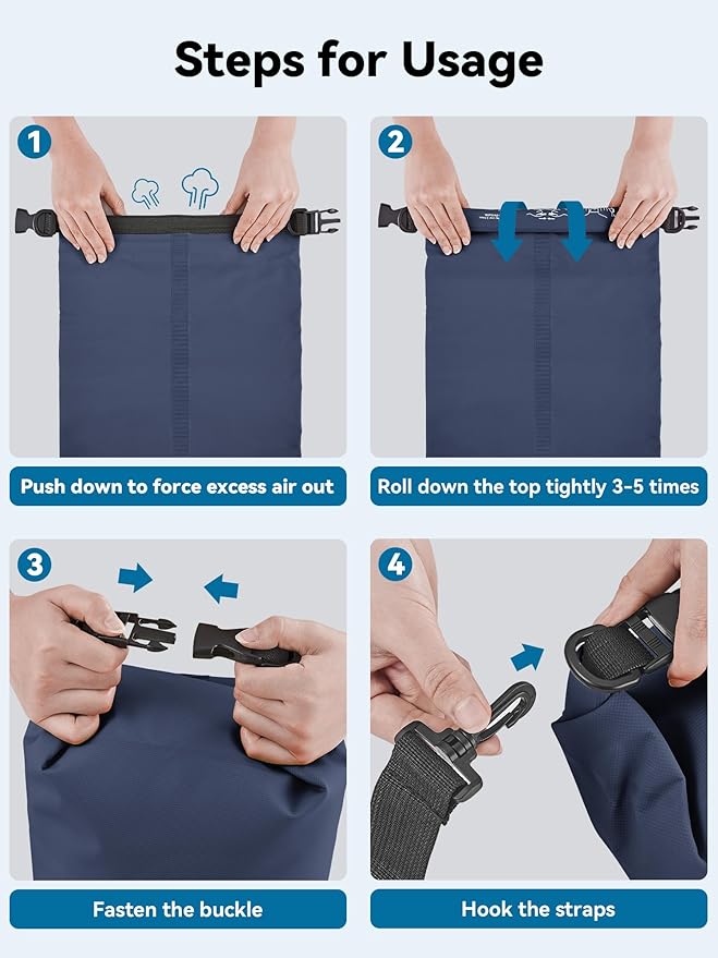 HEETA Waterproof Dry Bag for Women Men(Upgraded Version) 5L/10L/20L/30L/40L Roll Top Lightweight Dry Storage Bag Backpack with Emergency Whistle for Travel, Swimming, Boating, Kayaking, Camping, Beach-StrideForce Fitness