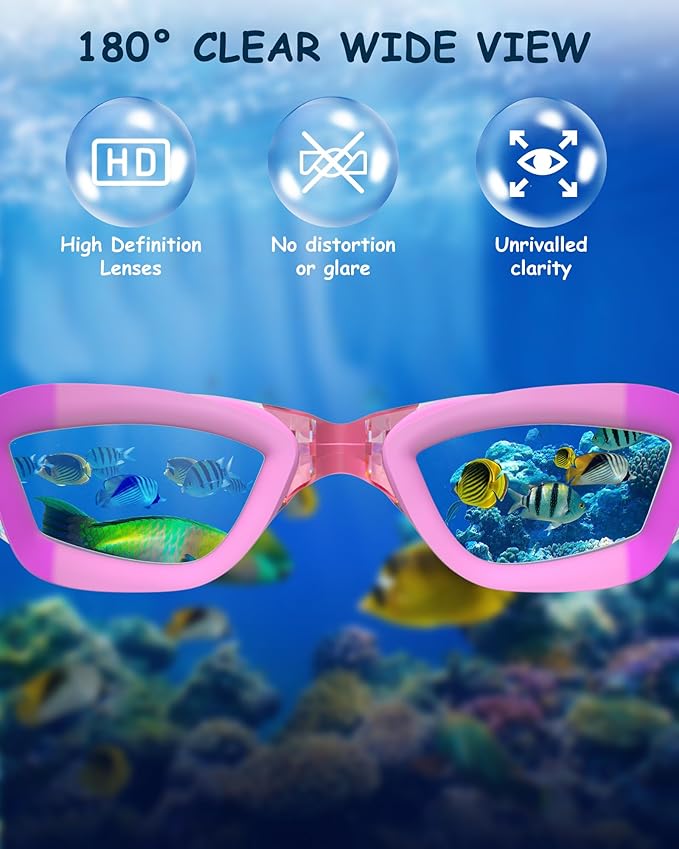 Kids Swim Goggles, Swimming Goggles for Kids Toddlers 3-14 with Swim Cap, Nose Clip, Nose Bridge, Ear Plugs-StrideForce Fitness