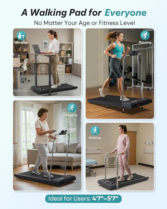 WELLFIT Auto Incline Folding Treadmill - 10% Incline Desk Walking Pad Treadmill with Handlebar, 400 lbs Heavy-Duty Capacity, Space-Saving Quiet Under-Desk Design for Home Office, Seniors & Fitness-StrideForce Fitness