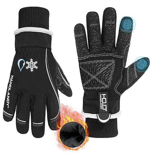 HANDLANDY Waterproof Insulated Work Gloves, 3M Thinsulate Thermal Winter Gloves for Men Women Touch Screen, Warm Ski Snowboard Cold Weather Gloves (Black, Large)-StrideForce Fitness