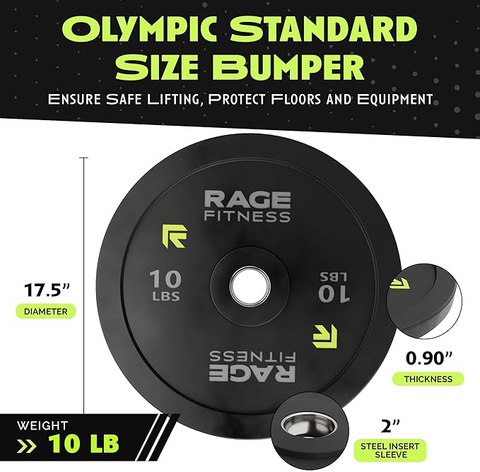Olympic Bumper Plates, Rubber Formula With Steel Insert (10lb, 15lb, 25lb, 35lb, 45lb - SOLD INDIVIDUALLY), Olympic Weight Plates for Strength Training, Bench Press, Squats, Powerlifting-StrideForce Fitness