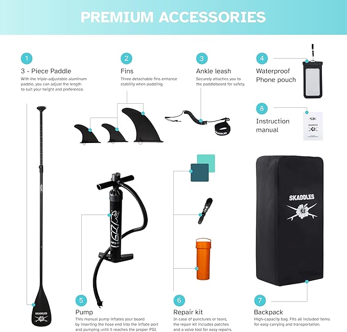 10’6’’ Portable Inflatable Stand Up Paddle Board (SUP) for Adults and Youth with Non-Slip Deck – Complete Accessories Kit, Perfect for Fishing, Yoga, Fitness & Family Fun-StrideForce Fitness