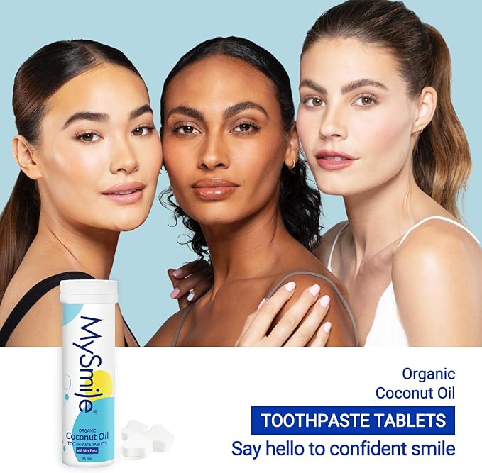 MySmile Toothpaste Tablets - Nano hydroxyapatite, Flouride Free, Organic Coconut Oil Travel Mouthwash Tablets, Remineralize & Reduce Sensitivity Toothpaste Bites for Brushing & Freshing Teeth