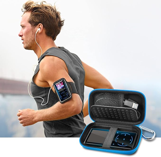 MP3 & MP4 Player Case for SOULCKER/G.G.Martinsen/Grtdhx/iPod Nano/Sandisk Music Player/Sony NW-A45 Music Players with Bluetooth. Fit for Earbuds, USB Cable, Memory Card - Blue+Inside Black-StrideForce Fitness