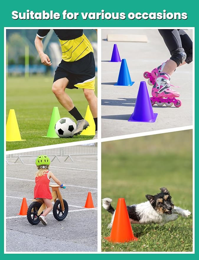 GHB Soccer Cones 7" 9" of 12 24 Pack Disc Soccer Sport Cones Training Field Marker Agility Cones for Basketball, Coaching, Practice Equipment Includes Drills Guide-StrideForce Fitness