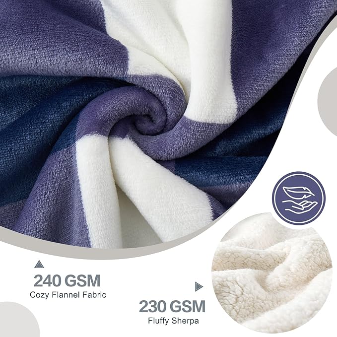 PU MEI Sherpa Blanket Fleece Throw Blanket Twin Plaid Thick Bed Blanket, Soft Warm Cozy Blue Checkered Throw Blanket 60"*80"-StrideForce Fitness