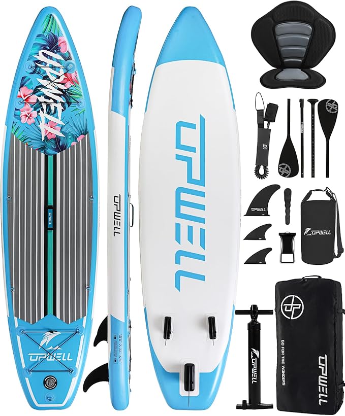UPWELL 10'6"/11'/11'6" Inflatable Paddle Board, Stand Up Paddlboard for Youth & Adults, Stable Design, Premium SUP Accessories, Backpack, Leash, Hand Pump, Fins-StrideForce Fitness