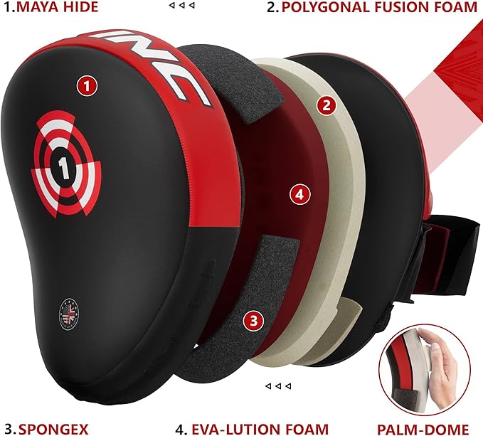 RDX Boxing Pads Focus Mitts, Maya Hide Leather Curved Hook and Jab Target Hand Pads, Great for MMA, Kickboxing, Martial Arts, Muay Thai, Karate Training, Padded Punching, Coaching Strike Shield-StrideForce Fitness