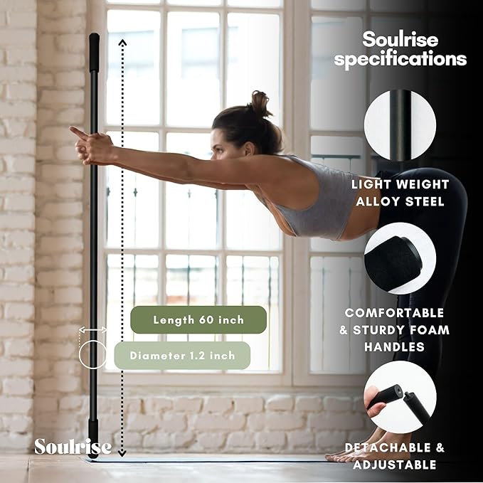 Yoga Stick for Mobility Exercise, Stretching, Pilates, Physical therapy, Fitness and other Workout - Adjustable 5 ft Pole will fix Posture, Stretch, Balance and Flexibility Training - Incl free E-book-StrideForce Fitness