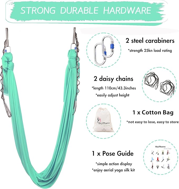 5.5 Yards Aerial Silks Yoga Swing Set - Aerial Yoga Hammock Kit Anti-Gravity Flying for Fitness, Low/Non Stretch Nylon Tricot Fabric Hardware Included for Dance-StrideForce Fitness