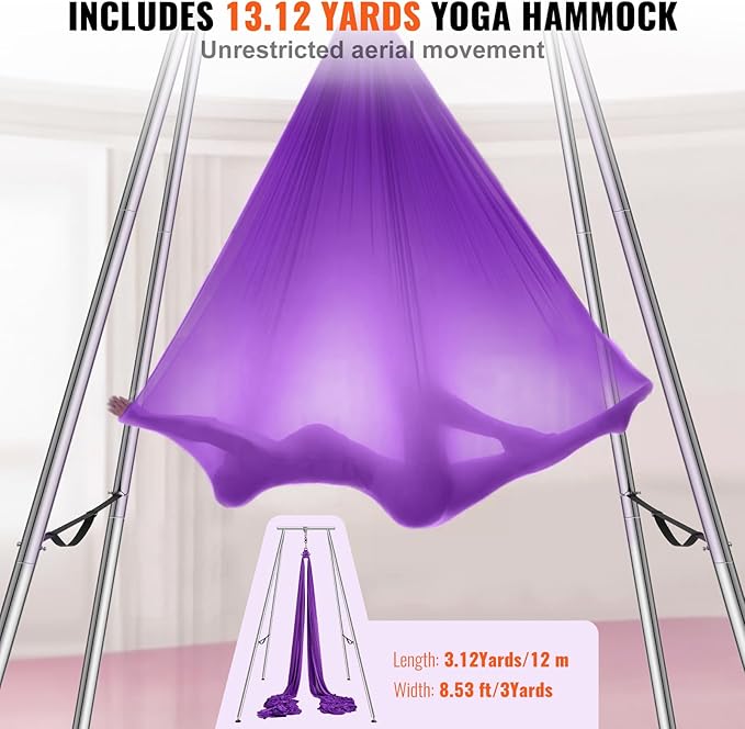 VEVOR Aerial Yoga Frame, 9.67 ft Height Swing Stand, Max 551.15 lbs Load Chrome-Plated Steel Pipe Inversion Yoga Rig for Indoor Outdoor Use-StrideForce Fitness