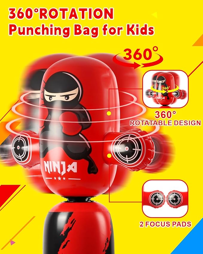 Punching Bag for Kids,New Upgraded 360°Rotating Kids Punching Bag,Inflatable Boxing Bag Toy for Boys Girls, Christmas Birthday Gift for Kids Age 3-12-StrideForce Fitness