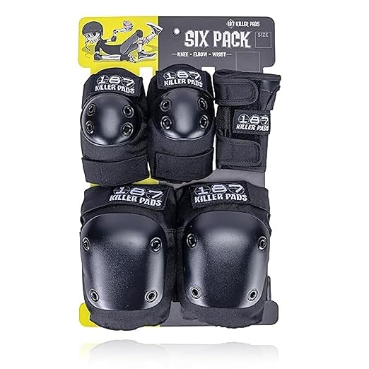 187 Killer Pads Six Pack Pad Set, Elbow Pads, Knee Pads, and Wrist Guards - Ideal for Skateboarding, Roller Skating, and Inline Skating-StrideForce Fitness