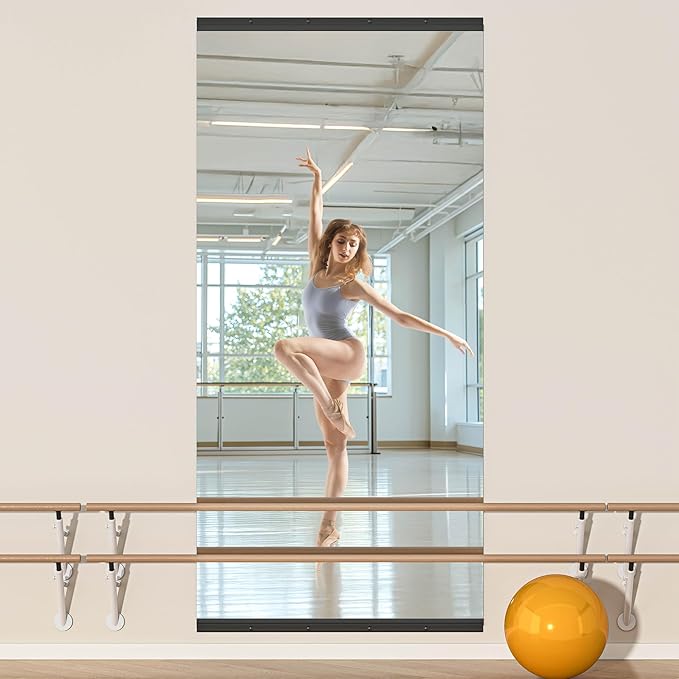 Hasipu 83''x39'' Home Gym Mirror Large Full Length Wall Mounted Full Body Mirror for Yoga Dance Fitness Exercise Studio Bedroom Garage, Frameless Tempered Glass Workout Mirrors Black Rectangular-StrideForce Fitness