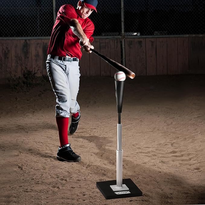 Batting Tee for Baseball/Softball, Premium Hitting Tee with Handrolled Rubber Top,Aluminum Stem,Metal Base,Easy Setup Baseball Tee Height Adjustable 24-46 inch for Kids and Adults-StrideForce Fitness