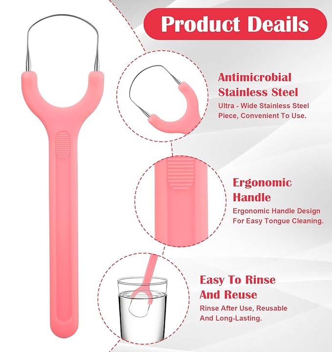 6Pack Tongue Scraper, Stainless Steel Tongue Cleaner for Adults, Metal Oral Hygiene Tool for Bad Breath, Easy to Use & Portable (3 Color)