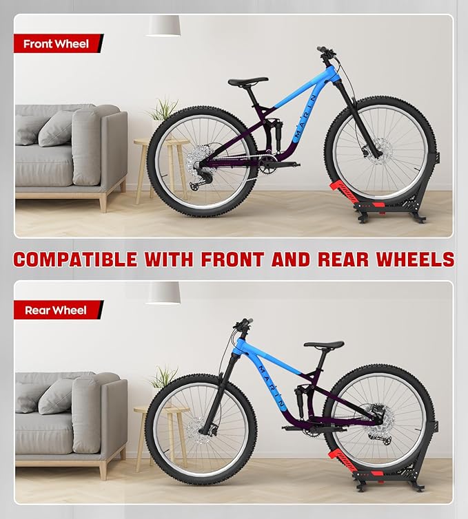 Bike Floor Stand, Portable Bike Storage for Garage - up to 3.5" Tire Wide, MTB & Road Bicycle Floor Stand, Front and Rear Wheel Parking Rack Fit for 26"-29" Bikes-StrideForce Fitness
