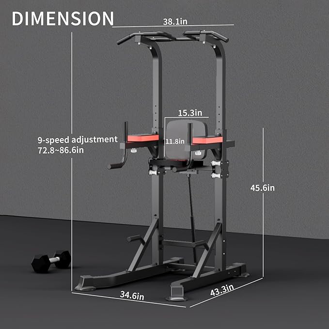 K KiNGKANG Power Tower Dip Station, Multi-Function Assistive Trainer Pull Up for Home Gym Muscle Building and Beginner Exercises,Load 450LBS-StrideForce Fitness