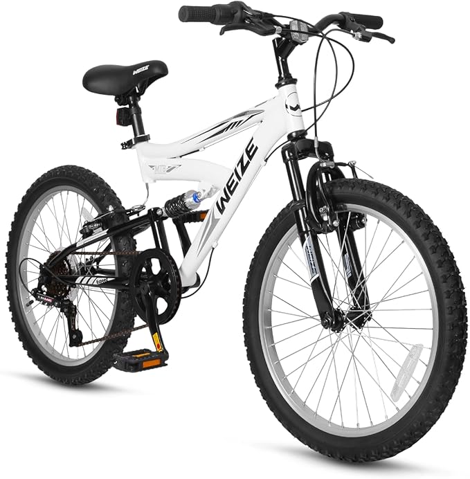 WEIZE Kids Mountain Bike, 20 inch Kids' Bicycles for 6-11 Years Old Boys Girls with Dual Full Suspension, 6 Speeds Drivetrain, High-Carbon Steel Frame, Ideal for Young Riders and Adventurers-StrideForce Fitness