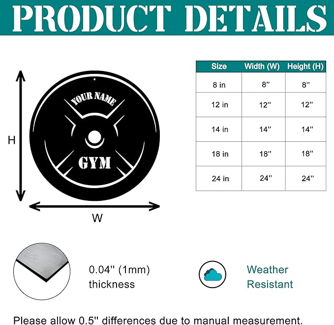 Personalized Home Gym LED Tin Metal Sign Multiple Sizes, Gym Sign Wall Decor, Exercise Workout Room Decor Fitness Center, Motivational Inspirational Hanging Wall Art Wall Plaque (05 w/lights)-StrideForce Fitness