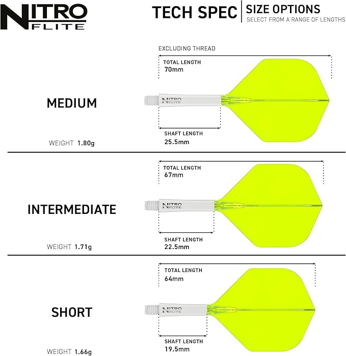 RED DRAGON Darts – Nitro Flite Integrated Flight & Shaft System – No.2 Shape and Design - Available in Short, Intermediate & Medium - Available in Variety of Colours - Professional Darts Accessories-StrideForce Fitness