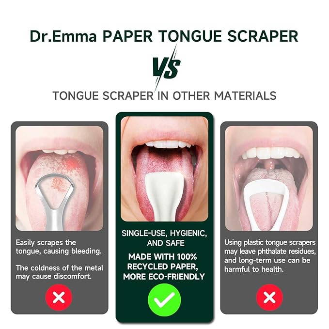 Dr. Emma Tongue Scraper, 120 Count, Disposable Tongue Cleaner for Adults, Paper Hygienic Scraper, Clean Tongue, Promote Fresh Breath (Pack of 2)