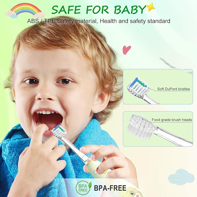 Teeteck 5 Pack Kids Toothbrush Replacement Heads Compatible with SEAGO SG513/SG977/SGEK6, DadaTech DT-K6/DT-BB1/DT-977, Brush-Baby WildOnes (Ages 18-36 Months/Green)