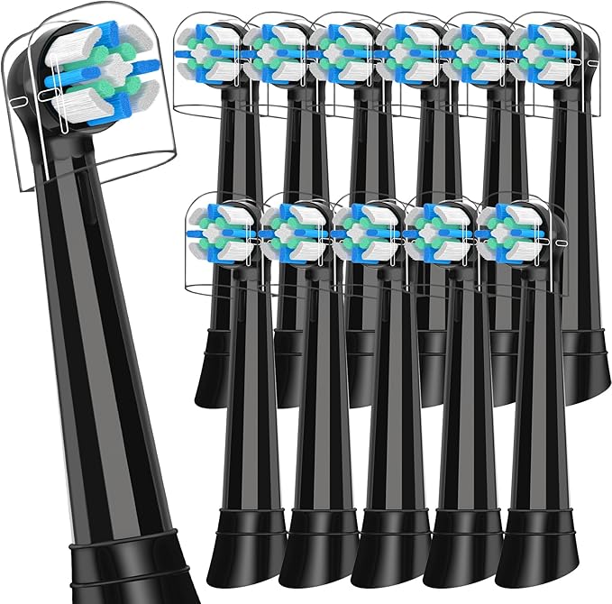 12 Pack IO Replacement Heads Compatible with Oral B IO 2/3/4/5/6/7/8/9/10/Deep Clean Series Electric Toothbrushes, Brush Heads Compatible with Oral B iO (Black)