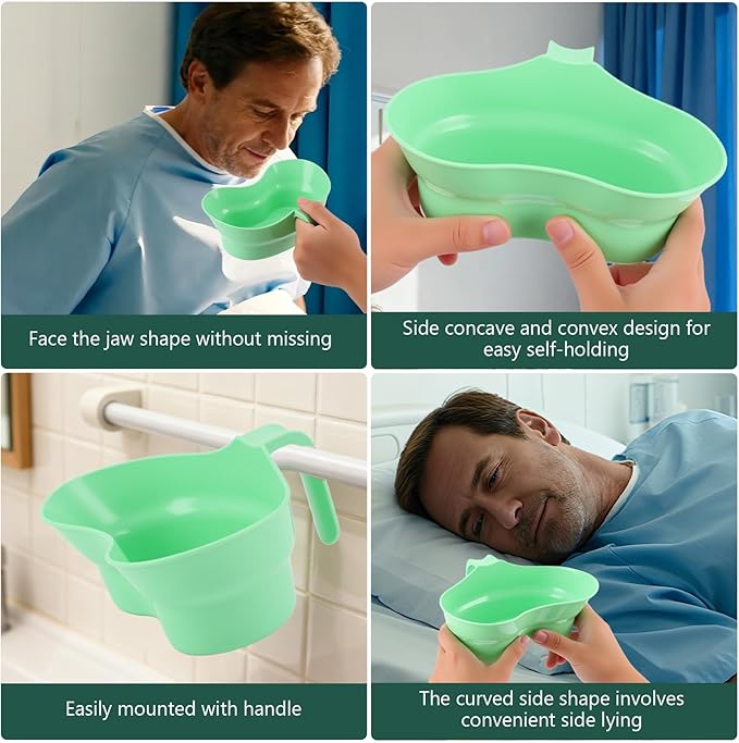 Emesis Basin with Wide Mouth & Handle - Bed Mouthwash Cup Kidney Shape Large with Handle, Patient Toothbrush Cup BPA-Free Plastic Vomit Cup for Elderly Bedridden Patients and Teeth Cleaning