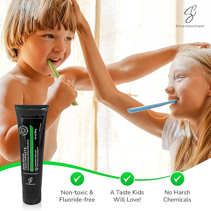 Colloidal Silver Toothpaste w/Coral Calcium & Xylitol - Refresh Mint - Remineralize Tooth Enamel - SLS & Fluoride Free Cavity Protection - Gum Health - Bad Breathe - Gingivitis - Mild Flavor - 3.4oz