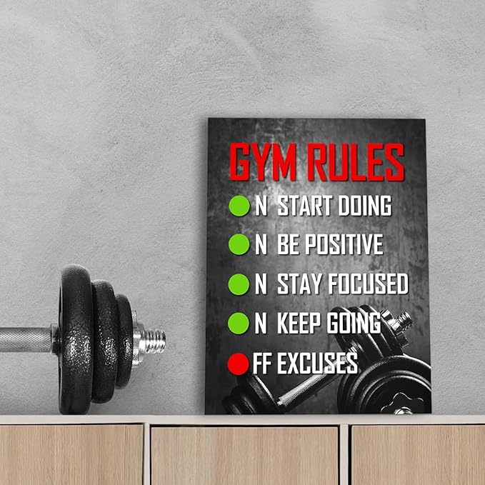 OTINGQD Inspirational Gym Wall Decor,Fitness Quotes Wall Art,Gym Rules Wall Decor,Workout Canvas Wall Art-StrideForce Fitness