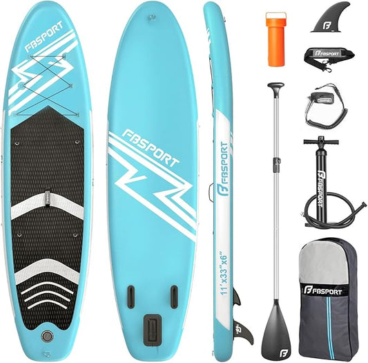 FBSPORT 11' Premium Stand Up Paddle Board, Yoga Board with Durable SUP Accessories & Carry Bag | Wide Stance, Surf Control, Non-Slip Deck, Leash, Paddle and Pump for Youth & Adult-StrideForce Fitness