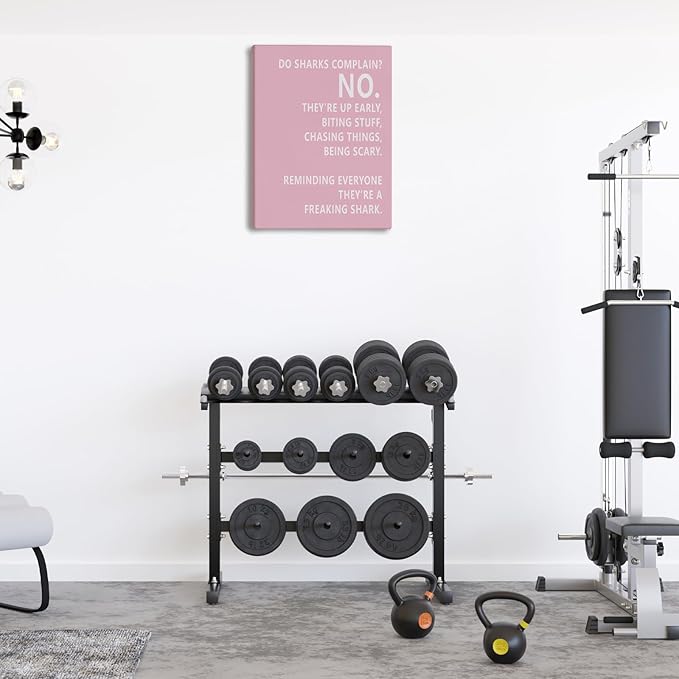 Rusenbao Gym Motivational Workout Wall Art, Home Gym Decor, Inspirational Workout Room Decor, Do Sharks Complain About Monday, Canvas Wall Art for Exercise Fitness Room Office, 11x14 inch(Pink)-StrideForce Fitness