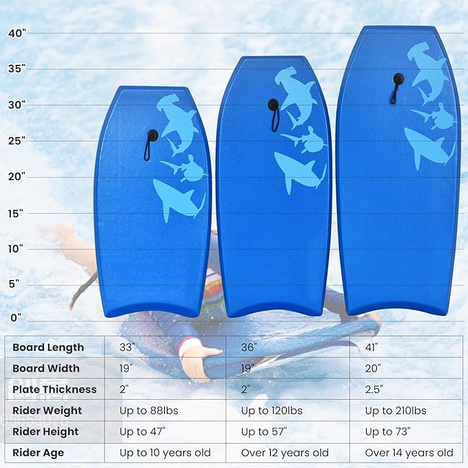 KOTEK 33/37/41 Inch Body Board with Wrist Leash, EPS Core, Dual Channel, HDPE Slick Bottom, Bodyboard for All Skill Levels & Wave Conditions-StrideForce Fitness