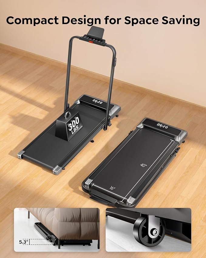 Walking Pad Treadmill with Incline, 2 in 1 Foldable Treadmills for Home Small Office, 300lbs Portable Compact Under Desk Treadmill with App, Remote Control and LED Display-StrideForce Fitness