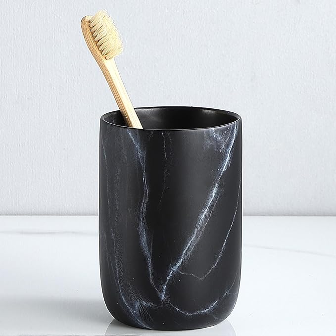 Black Marble Toothbrush Holder - Ceramic Toothbrush Holders for Bathrooms Toothbrush Toothpaste Holders Set, Black Bathroom Tumbler Cups Reusable Toothbrush Mouthwash Cup, Bathroom Counter Organizer.