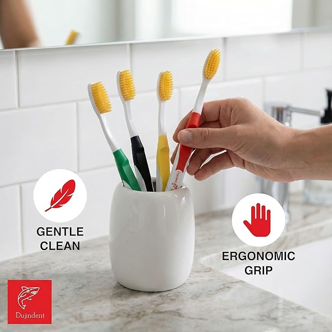 Dolphin Gold [4 Packs] Extra Soft Toothbrush Manual Long Flossing Bristle, Ultra Clean Toothbrush, Good for Sensitive Teeth and Gums (Multi, Gold 4 Packs)