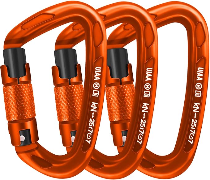 Climbing Carabiner Clips 25kN Auto Locking Carabiner, Professional Heavy Duty Large Locking Carabiner Clips for Rock/Ice Climbing Rappelling Rescue Swing etc, D Shaped, Large Size-StrideForce Fitness