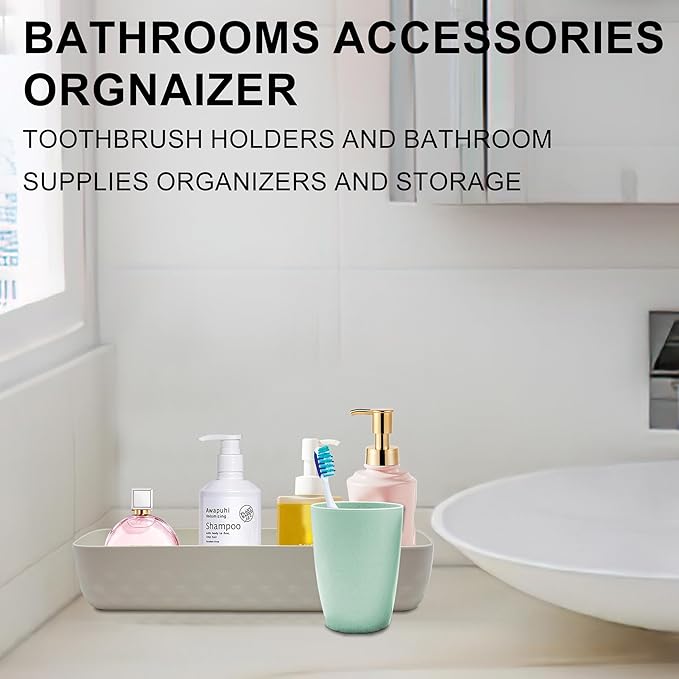 Toothbrush Holder - Bathroom Accessories Set for Kids Toothbrush Holder, Kids Bathroom Decor, Kids Bathroom Set for Countertop, Green & Red