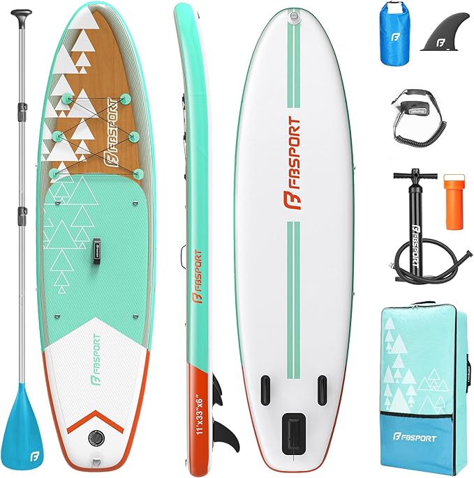 FBSPORT 11' Premium Stand Up Paddle Board, Yoga Board with Durable SUP Accessories & Carry Bag | Wide Stance, Surf Control, Non-Slip Deck, Leash, Paddle and Pump for Youth & Adult-StrideForce Fitness