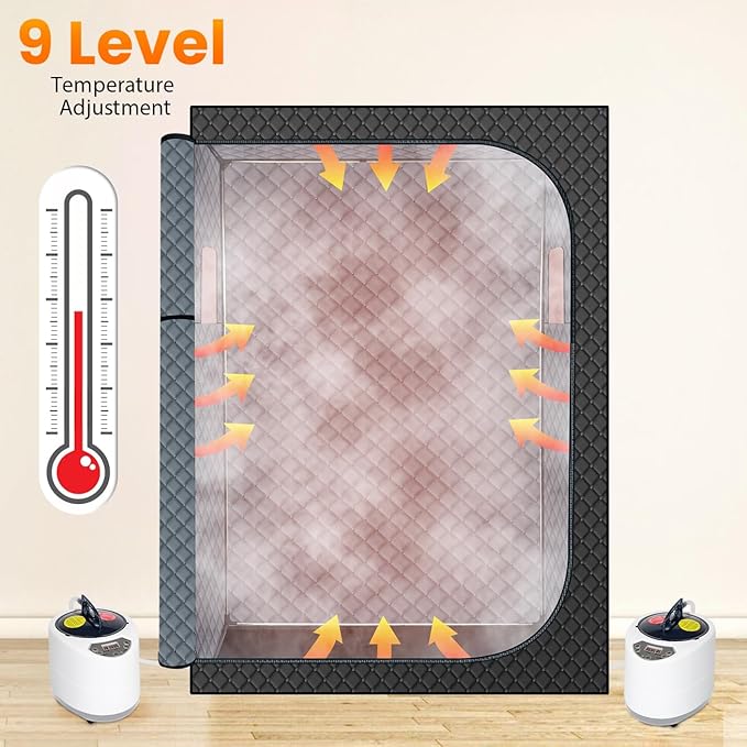 MIXC Full Body Portable Personal Saunas Box for Home, 2 Person Steam Sauna at Home Spa with 2.6L & 1500W, Two-Person with 2 Foldable Chairs, Remote Control, Home Sauna for Gym, Black-StrideForce Fitness