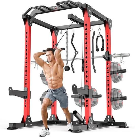 Power Rack Power Cages Multi-Function Squat Rack with Cable Crossover System Selectable More Training Attachment Weight Cage for Garage Home Gym-StrideForce Fitness