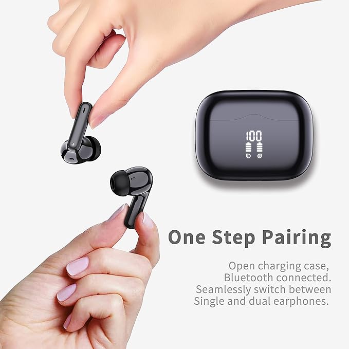 Wireless Earbuds, Bluetooth 5.4 Headphones in Ear with 4 ENC Noise Cancelling Mic, New Wireless Earphones HiFi Stereo Deep Bass 40H Playtime, In-Ear Bluetooth Earbuds LED Display IP7 Waterproof, USB-C-StrideForce Fitness