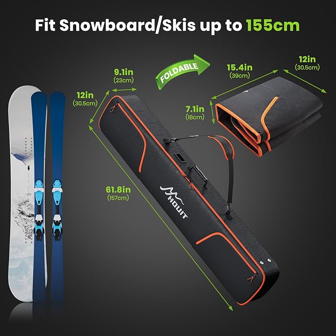 Padded Snowboard Bag, Waterproof Snowboard Travel Bags for Air Travel Flying - 1680D Reinforced, with Mesh Pocket, Ski Pole Pocket-StrideForce Fitness